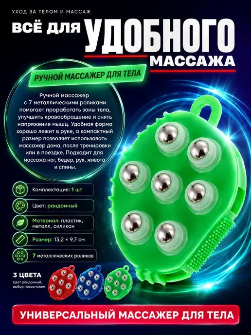 АйНУРУ Ручной антицеллюлитный массажер с металлическими роликами*, синий, фото 4