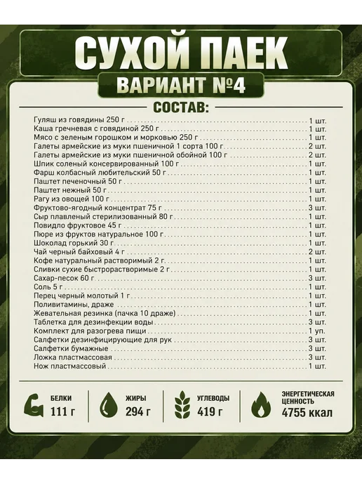 Сухпаек армейский ИРП суточный, вариант, фото 8
