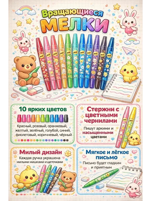 лакси Мелки масляные вращающиеся 12шт цветные мелки карандаши*, 12 шт, фото 2
