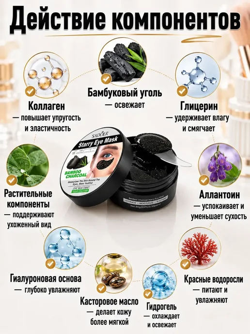 Шик+ Гидрогелевые патчи для глаз с бамбуковым углем*, 60 шт, фото 3