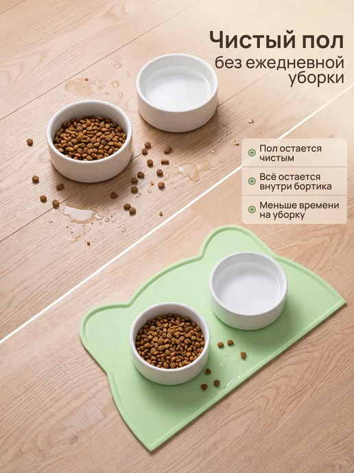 Planet of little friends Силиконовый коврик под миску для кошек и собак влагостойкий, желтый, фото 2