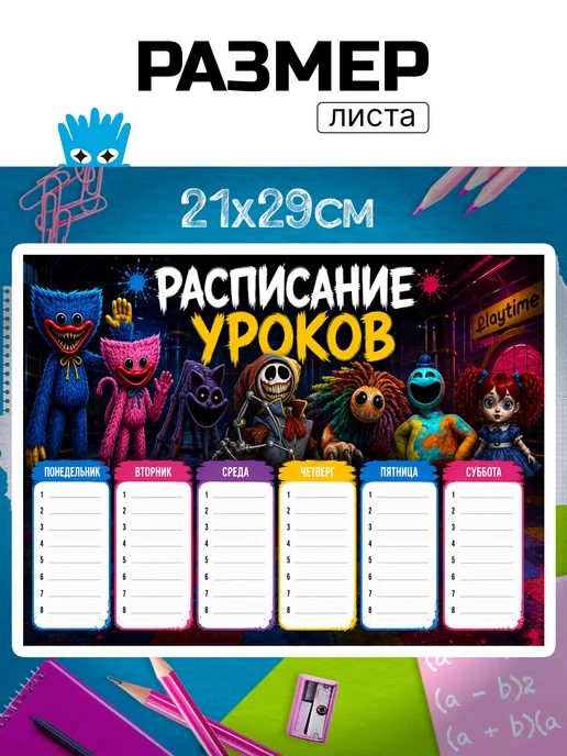 Стико Школьное расписание уроков Poppy playtime 5, синий, фото 2