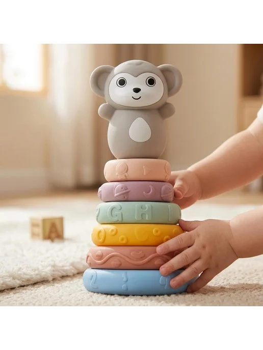 Развивающая игрушка-пирамидка, мягкие рельефные кубики, вариант, фото 8