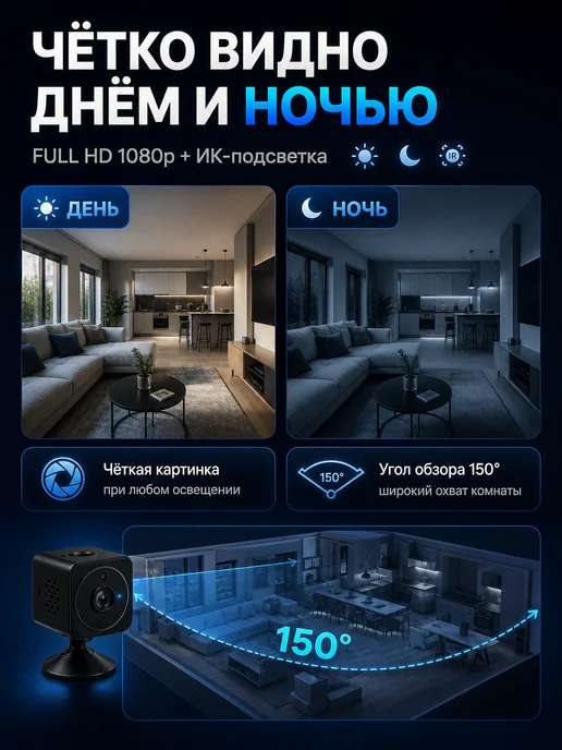 Мини камера видеонаблюдения wifi, черный, фото 3