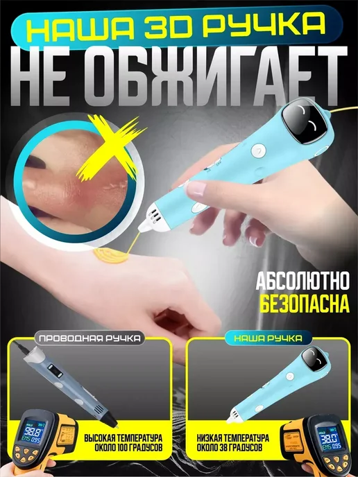 3D ручка беспроводная с пластиком, голубой, фото 5