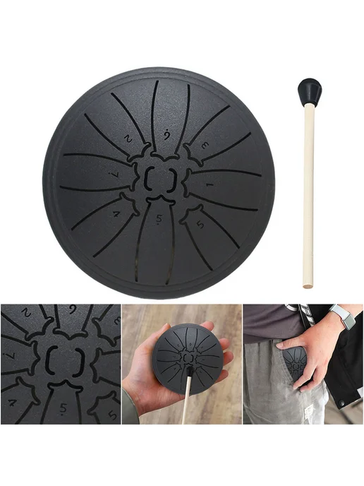 8 нотный Steel Tongue Drum Handpan черный, перкуссионный инс, черный, фото 4