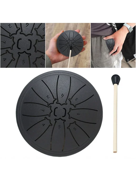 8 нотный Steel Tongue Drum Handpan черный, перкуссионный инс, черный, фото 5