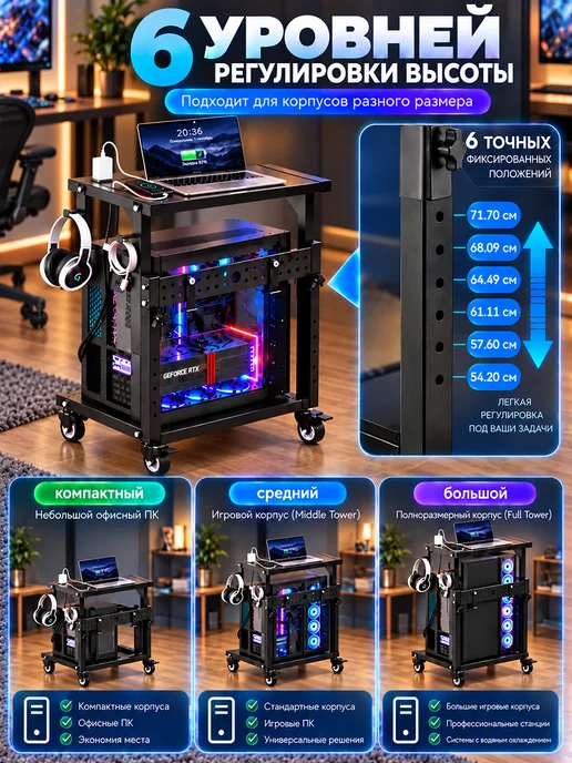 WENTUO подставка для системного блока с розетками и usb, черный, фото 4