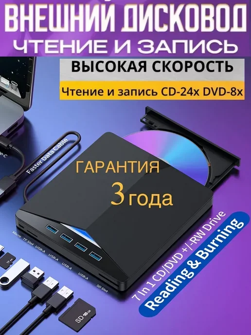 Внешний дисковод для ПК ноутбука CD RW оптический привод, вариант