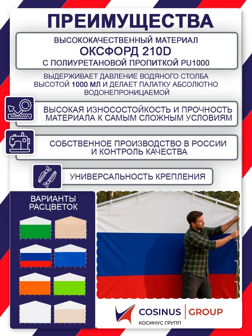 COSINUS GROUP Передняя стенка на торговую палатку 2х3 "Триколор", 2x3, фото 2