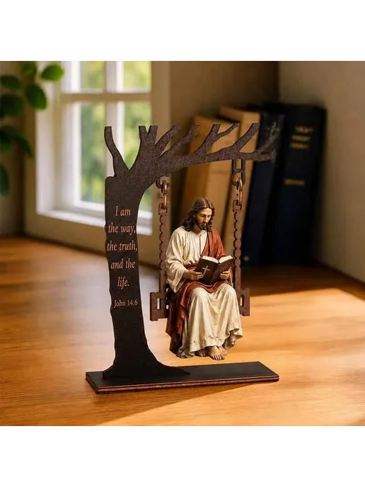 Религиозный деревянный орнамент Иисус на качелях 17.8 см, вариант