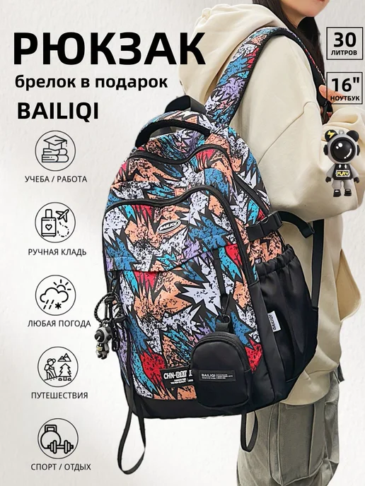 Рюкзак женский мужской, школьный спортивный городской, для подростка, 3 отделения, синий, 46х31х18 см, вариант