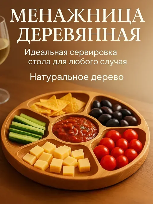 ВитАлинаДом Менажница деревянная круглая, бежевый