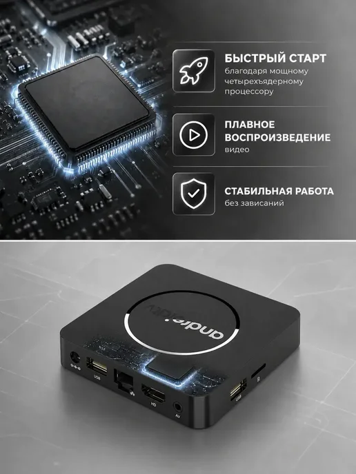 Андроид ТВ с Wi-Fi приставка Смарт, черный, фото 4