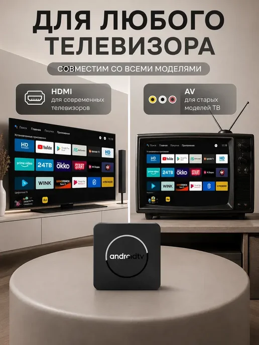 Андроид ТВ с Wi-Fi приставка Смарт, черный, фото 8
