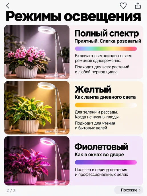 Wehe Фитолампа для растений полного спектра комнатных подставка, вариант, фото 4