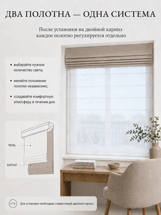 Pasionaria Полотно римской шторы бархат 190х150 см без карниза, 160x150, фото 7