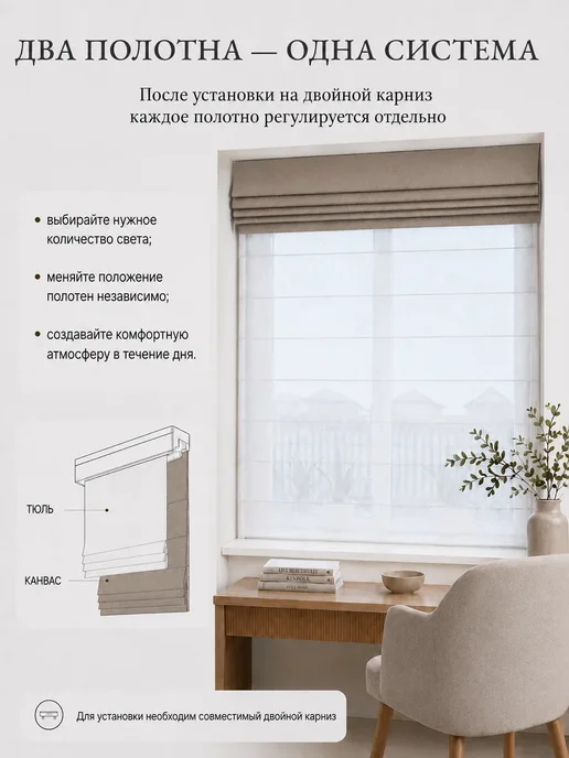 Pasionaria Полотна римской шторы день-ночь канвас 150х160 без карниза, 150x160, фото 7
