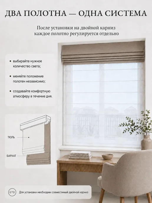 Pasionaria Полотна римской шторы день-ночь бархат 160х150 без карниза, 200x200, фото 7