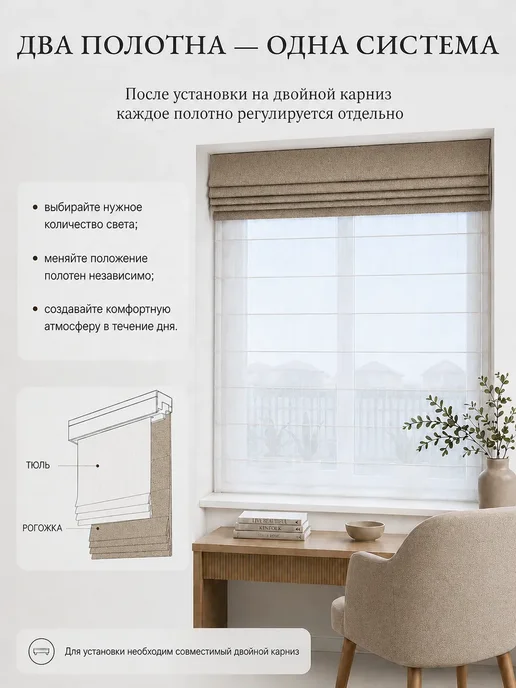 Pasionaria Полотно римской шторы рогожка 140х160 см без карниза, 160x200, фото 7