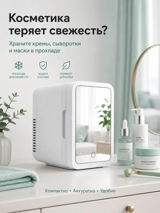 холодильник для косметики, белый, фото 2
