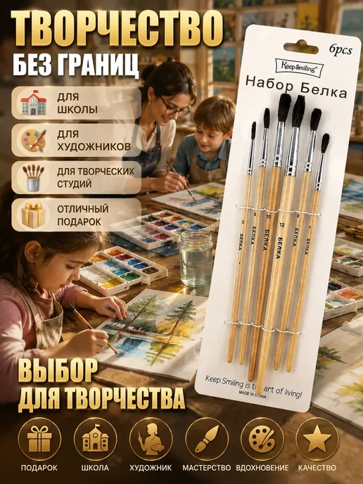 Ain 1 Набор художественных кистей для рисования 6 шт, 6 шт, фото 4