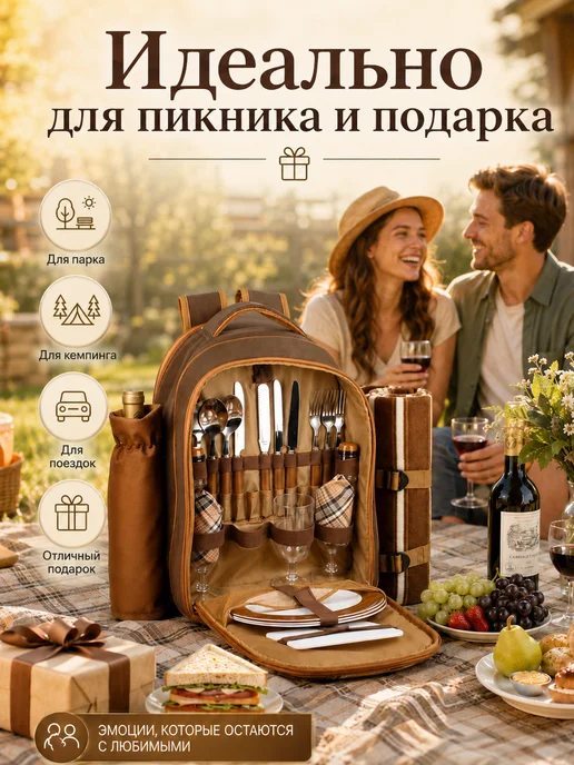 Рюкзак для пикника с посудой на 4 персоны, оранжевый, фото 7