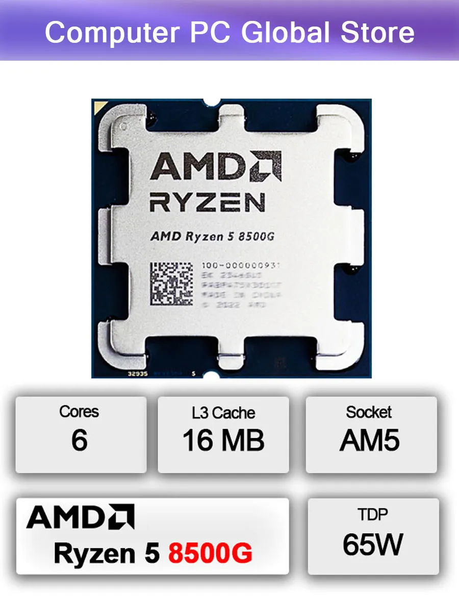 AMD Ryzen 5 8500G R5 8500G CPU 6-Core 3.5 GHz Socket AM5 65W New…