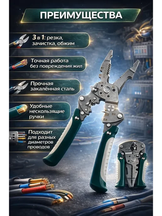 ВауШик Плоскогубцы для зачистки проводов многофункциональные, серый, фото 2