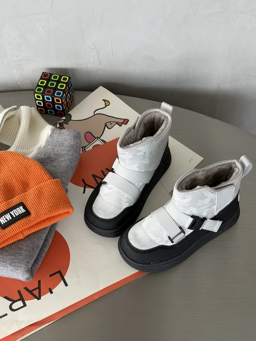 YOURBOX Дутики детские зимние высокие на платформе, серый, фото 3