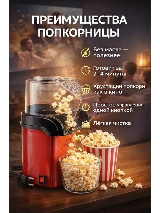 ТЕМА24 Попкорница для детей и семьи кинотеатр дома и карамельный, красный, фото 2