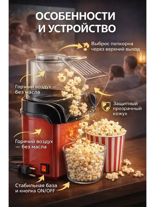 ТЕМА24 Попкорница для детей и семьи кинотеатр дома и карамельный, красный, фото 3