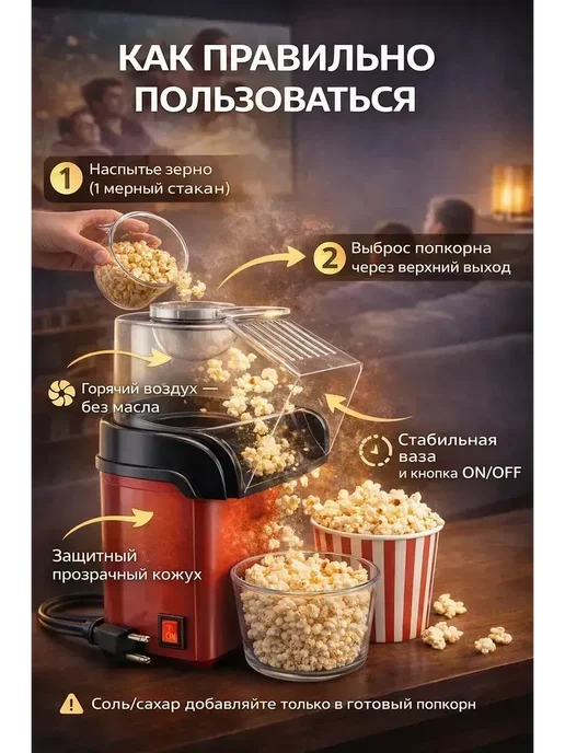 ТЕМА24 Попкорница для детей и семьи кинотеатр дома и карамельный, красный, фото 4