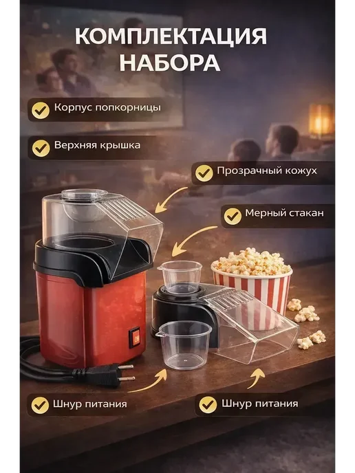 ТЕМА24 Попкорница для детей и семьи кинотеатр дома и карамельный, красный, фото 5