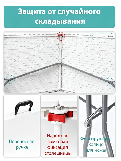 Стол садовый складной для дома пластиковый 180 cm, белый, фото 5