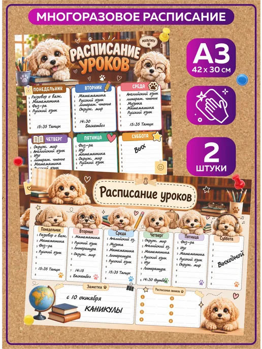 SuperFun Расписание уроков многоразовое Мальтипу набор 2 шт, 2 шт
