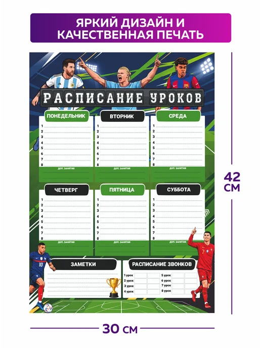 SuperFun Расписание уроков многоразовое Футбольные игроки, 2 шт, фото 7