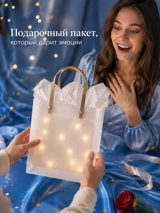 Home party Подарочный пакет с тишью и гирляндой, белый, фото 6