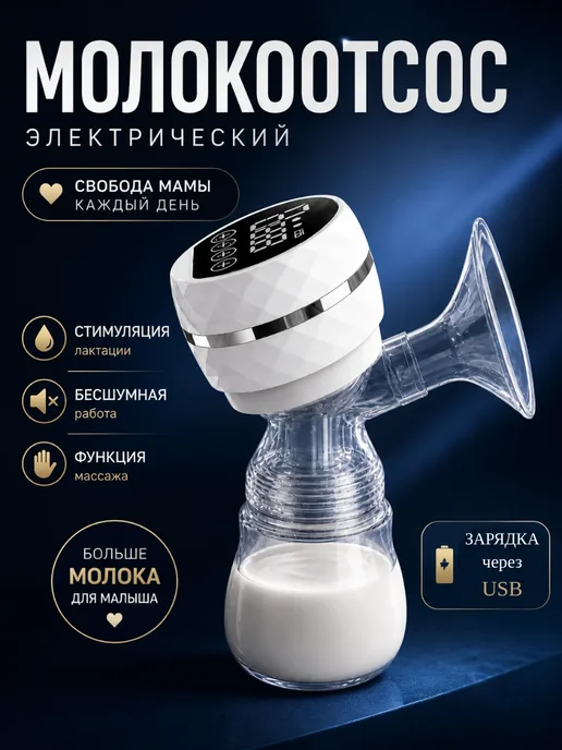 Электрический молокоотсос беспроводной, голубой