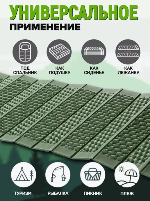 Коврик туристический складной Гармошка 180х60х2 см Походный, 60x2 см, фото 2