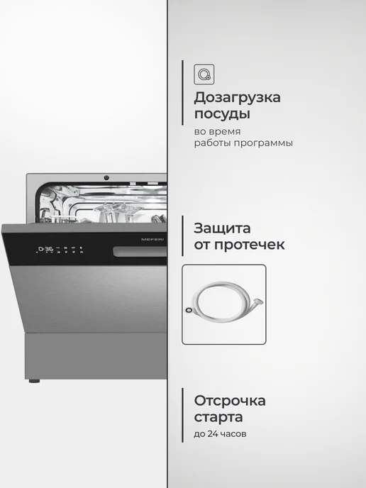 Meferi Настольная посудомоечная машина MDW4581IX FS COMPACT POWER, вариант, фото 3