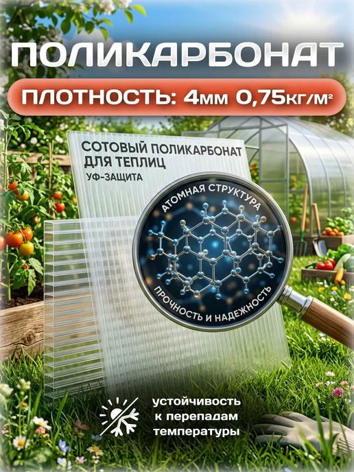 Теплицы Луна Теплица 3х6 м из поликарбоната 4 мм 550 г м² с каркасом, 3x4 м, 750 г, фото 4