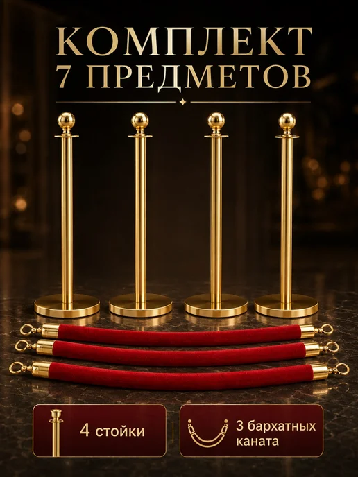 Стойки ограждения металлические, 4 шт + 3 каната, 4 шт, фото 2