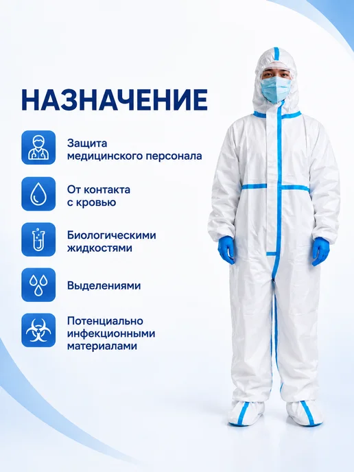 Защитный костюм одноразовый, белый, фото 2