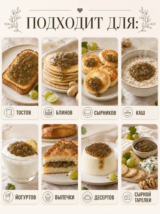 KLADOVKA Конфитюр из крыжовника с имбирем 300г, 300 г, фото 5