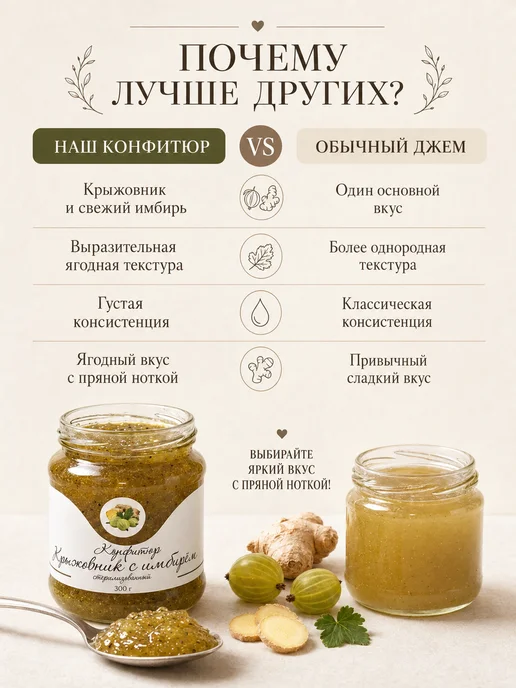 KLADOVKA Конфитюр из крыжовника с имбирем 300г, 300 г, фото 7