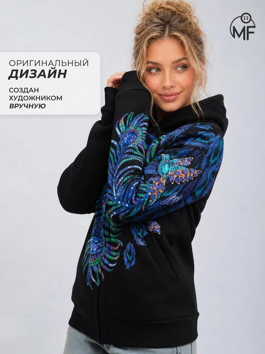 MF Толстовка женская с принтом, черный, фото 2