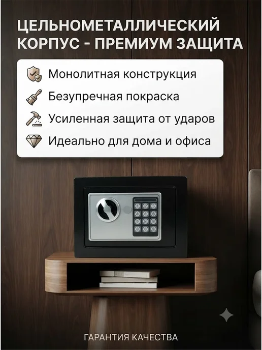 Сейф для хранения денег, документов и ключей металлический, черный, фото 2