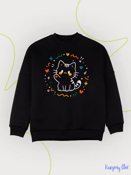 Каждому Своё Animals Толстовка Без Капюшона С Милыми Котятами Для Детей Y2K, черный, фото 2