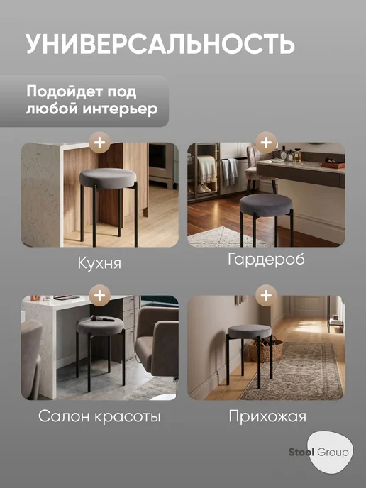 STOOL GROUP Табурет для кухни Бриф Original велюр темно-серый, серый, фото 7